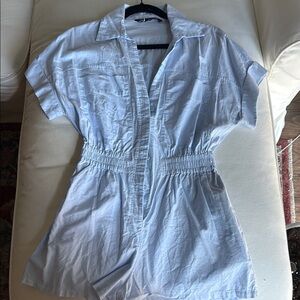 ZARA Light Blue Button-Up Romper